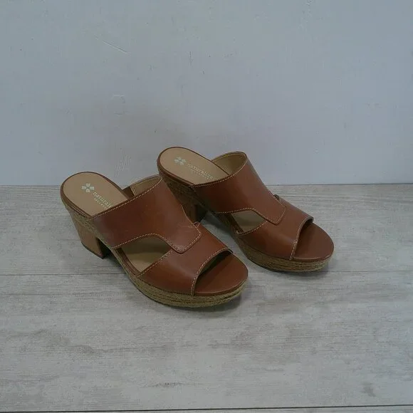 Naturalizer Evette Cognac Leather Slides Platform Wedge Peep toe Sandals 12 Wide - Picture 11 of 14